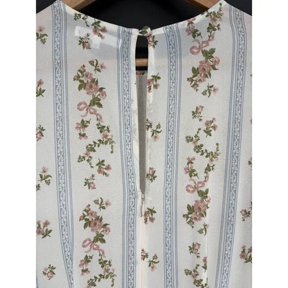 Reformation Women's Doutzen Dress 6 Ivory Surrey Floral Print Ruffle Hem Spring - Picture 4 of 10